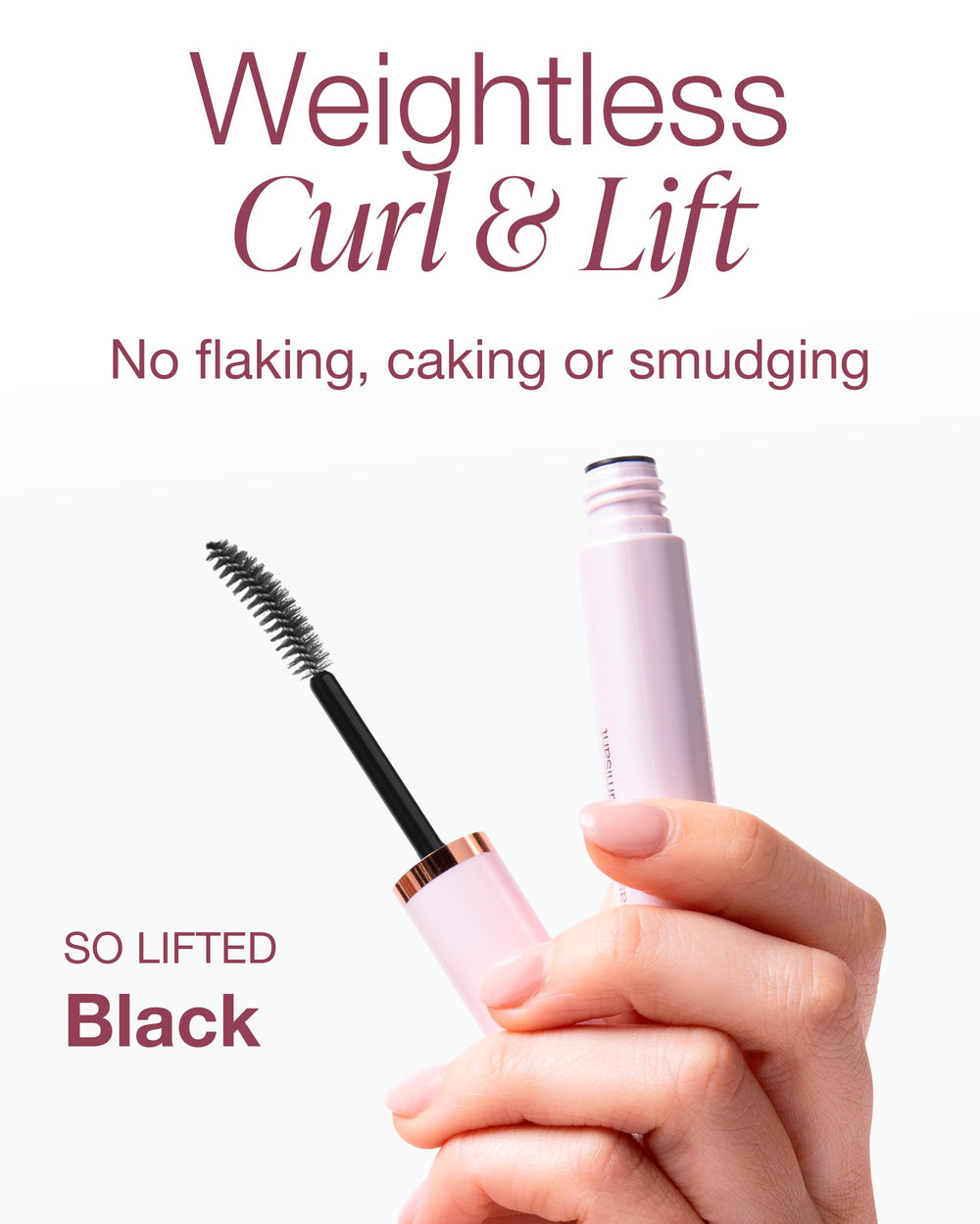 Mineral Fusion mascara texture swatch showing smooth, clump-free pigment and length