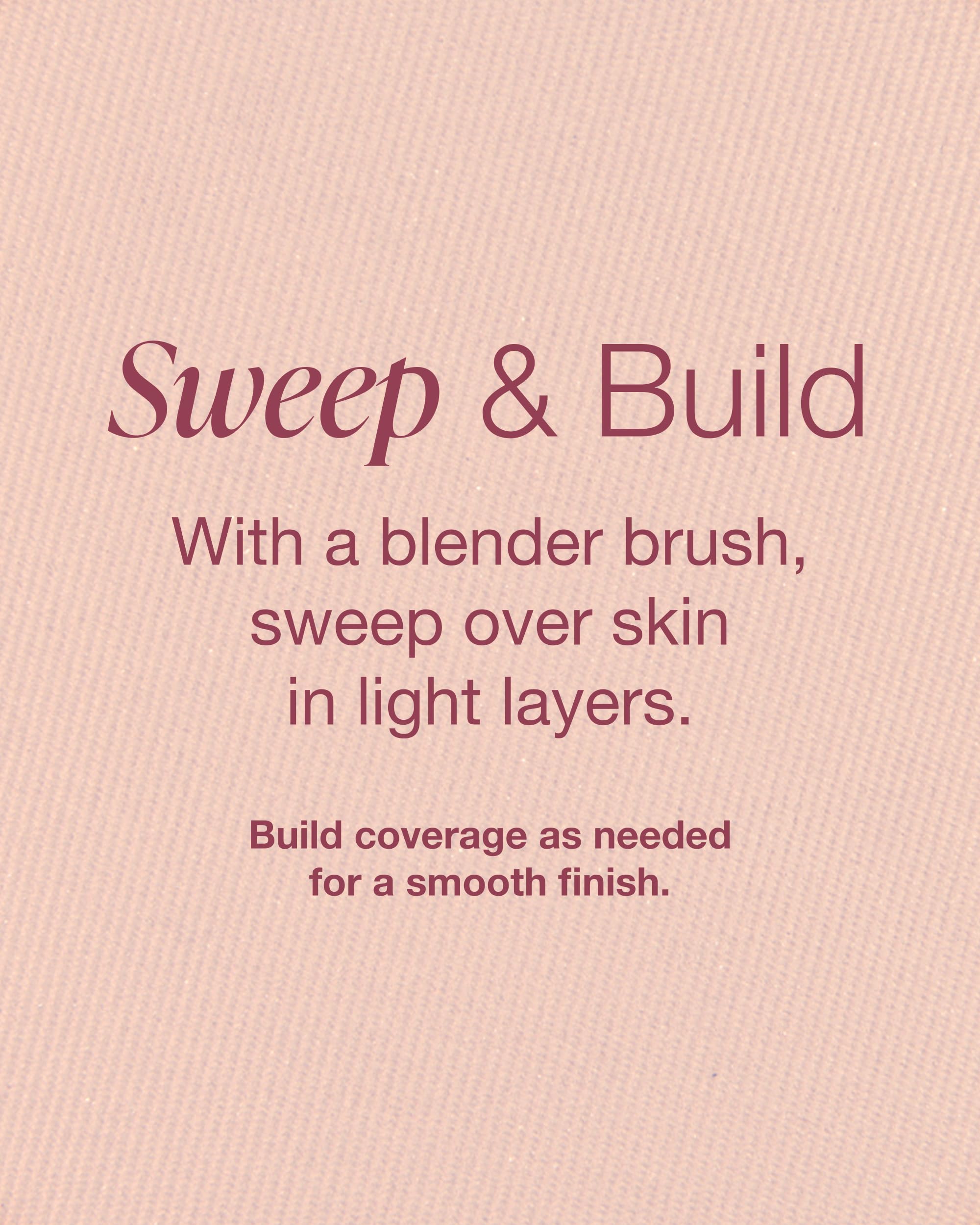 Mineral Fusion pressed powder being applied with a brush for buildable coverage