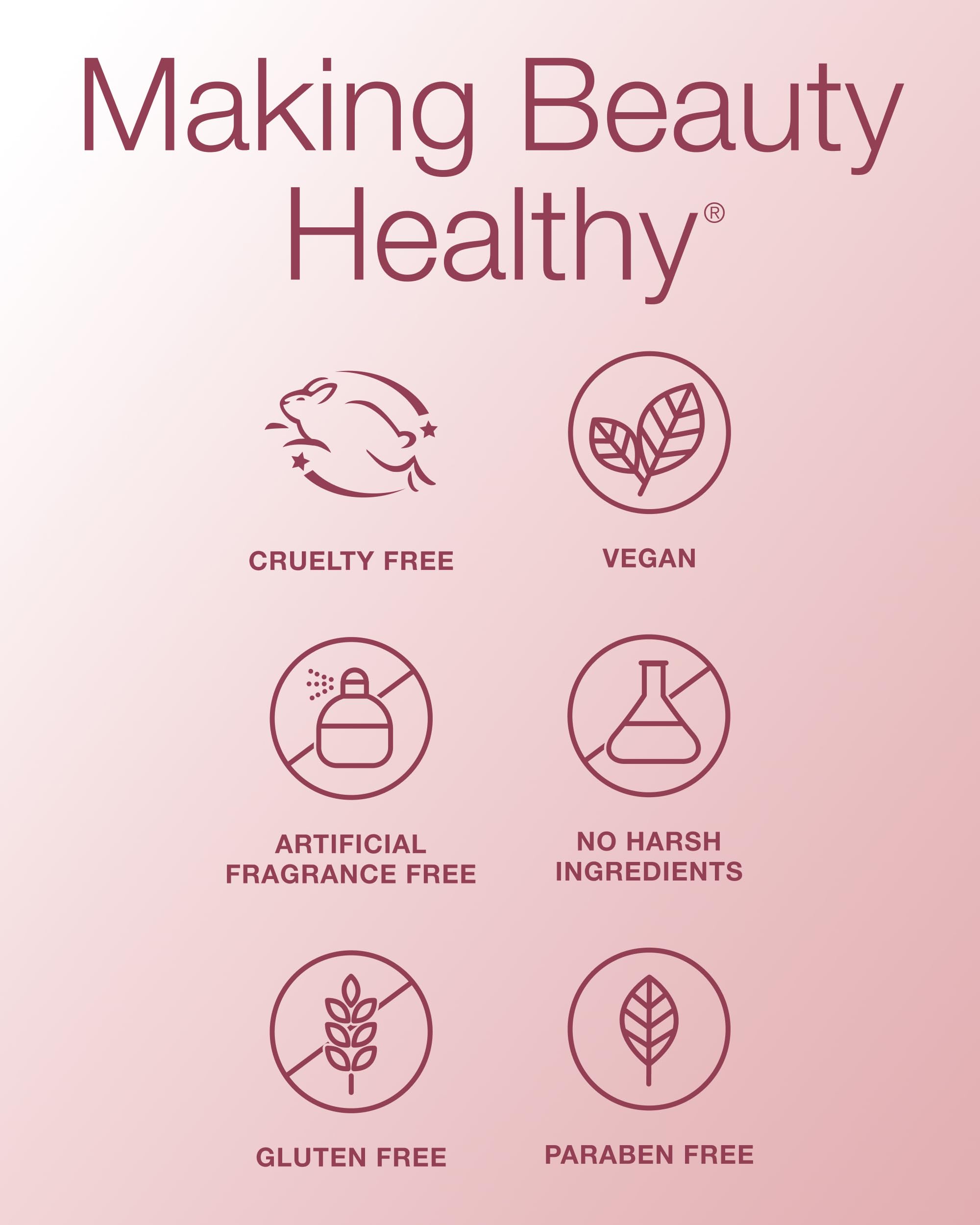 Mineral Fusion back label close-up listing clean-beauty ingredients and benefits