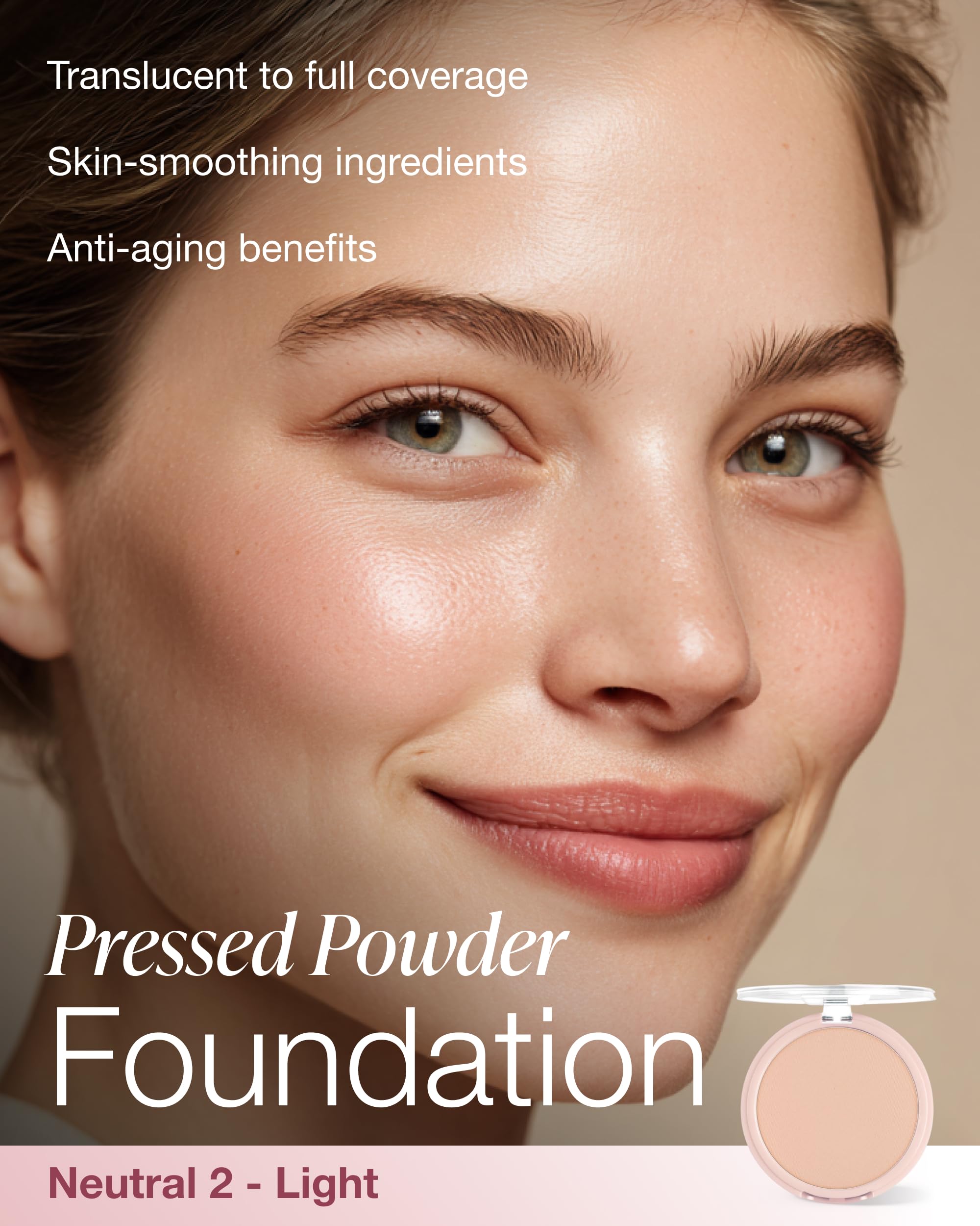 Mineral Fusion pressed powder texture close-up highlighting silky triple-milled finish benefit