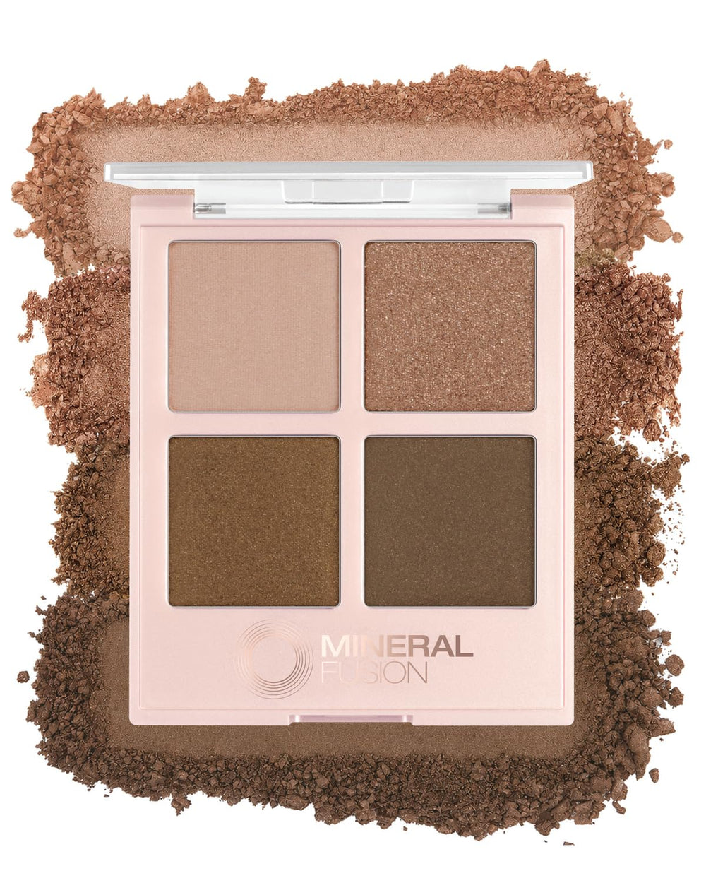 Mineral Fusion compact front view showing sleek palette and branding benefit: travel-friendly