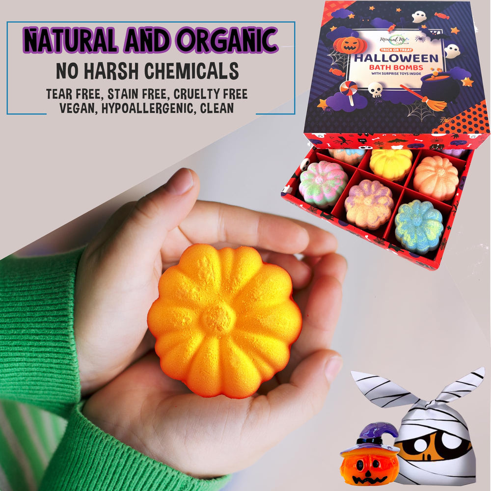 Mineral Me California lifestyle photo of child enjoying a Halloween bath with colorful fizzy bombs