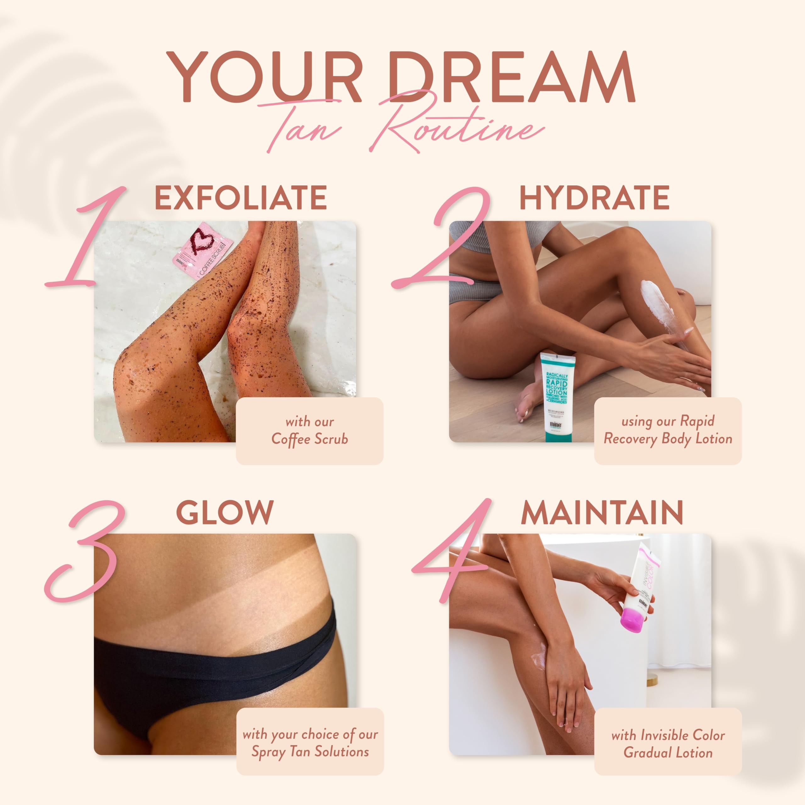MINETAN BODY.SKIN bottle with coconut and tropical props showing pleasant scent benefit