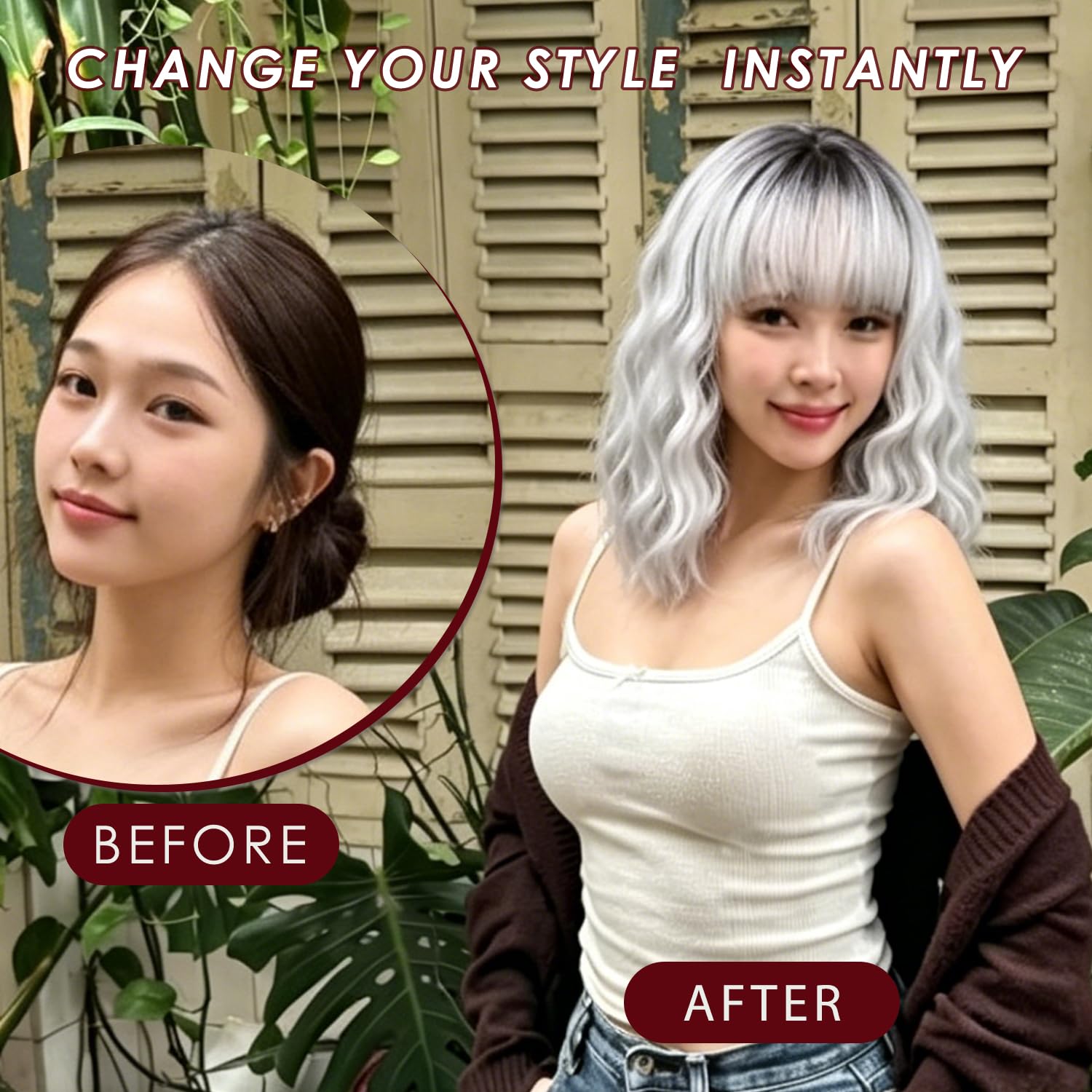 MINLEE back view showing short bob length and natural wavy shape benefit