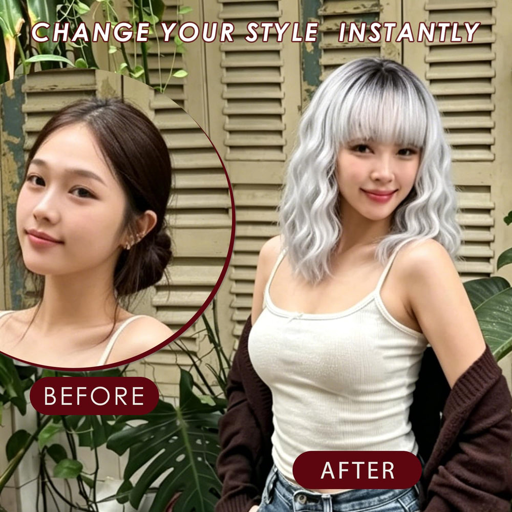 MINLEE back view showing short bob length and natural wavy shape benefit