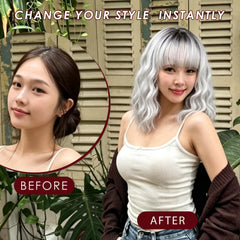 MINLEE back view showing short bob length and natural wavy shape benefit
