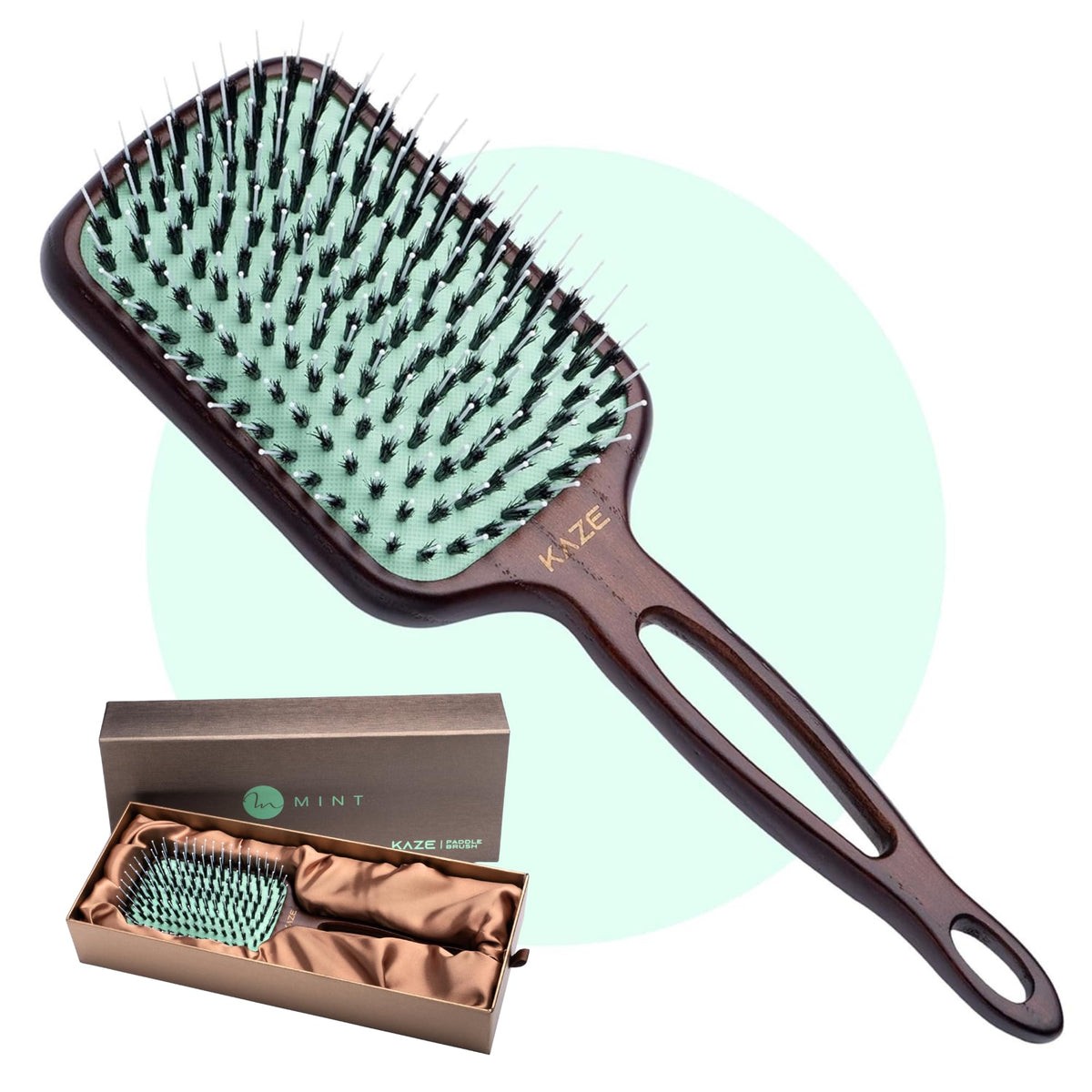 MINT Kaze front view showing paddle brush and eco finish for gentle care