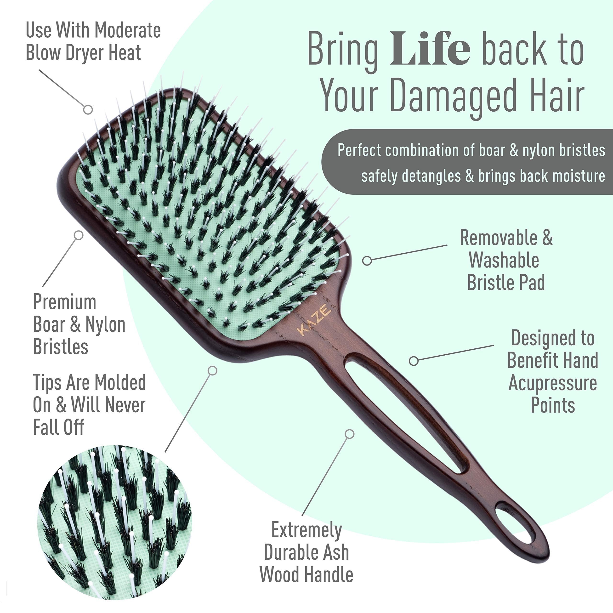 MINT Kaze nylon and boar bristles close-up smoothing hair for shine