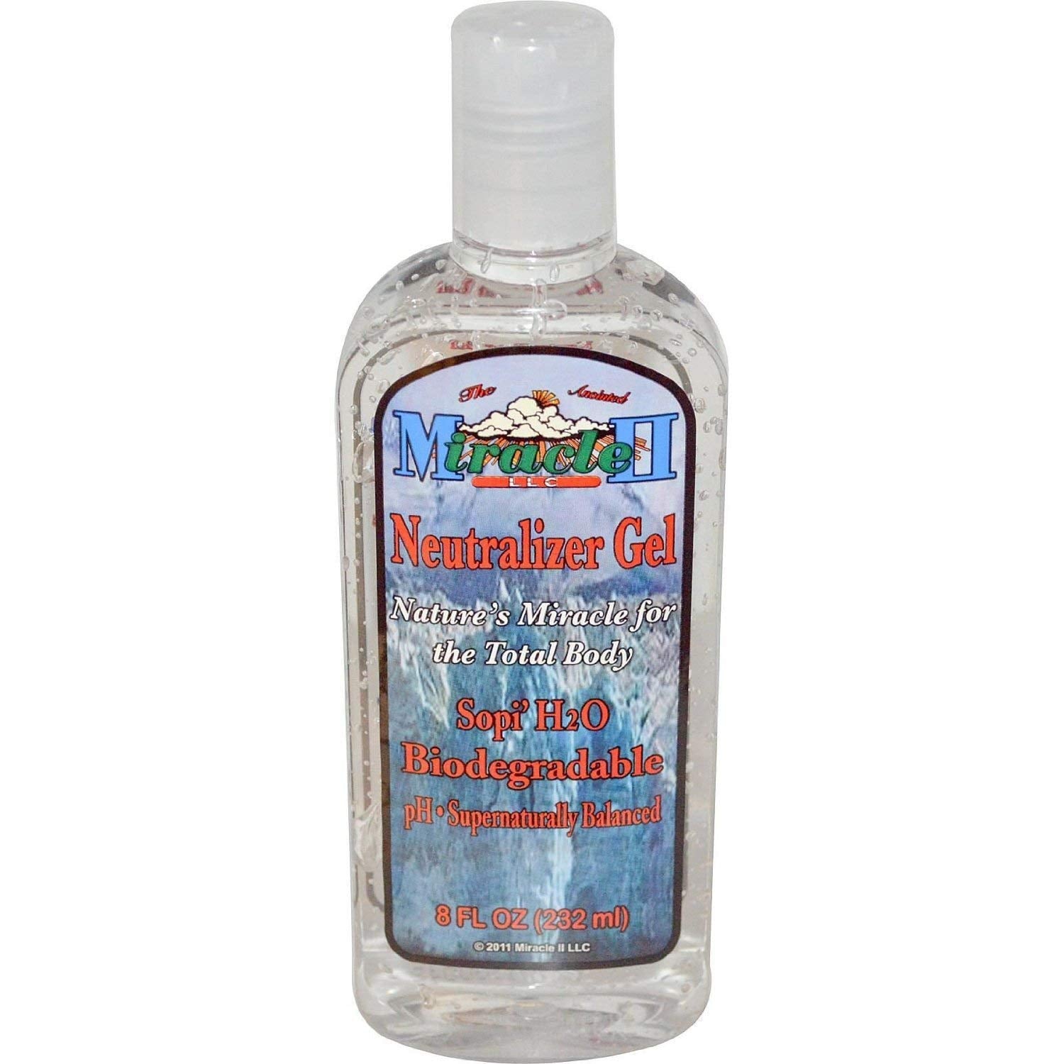 Miracle II neutralizer gel front packaging shows size and natural formula benefits
