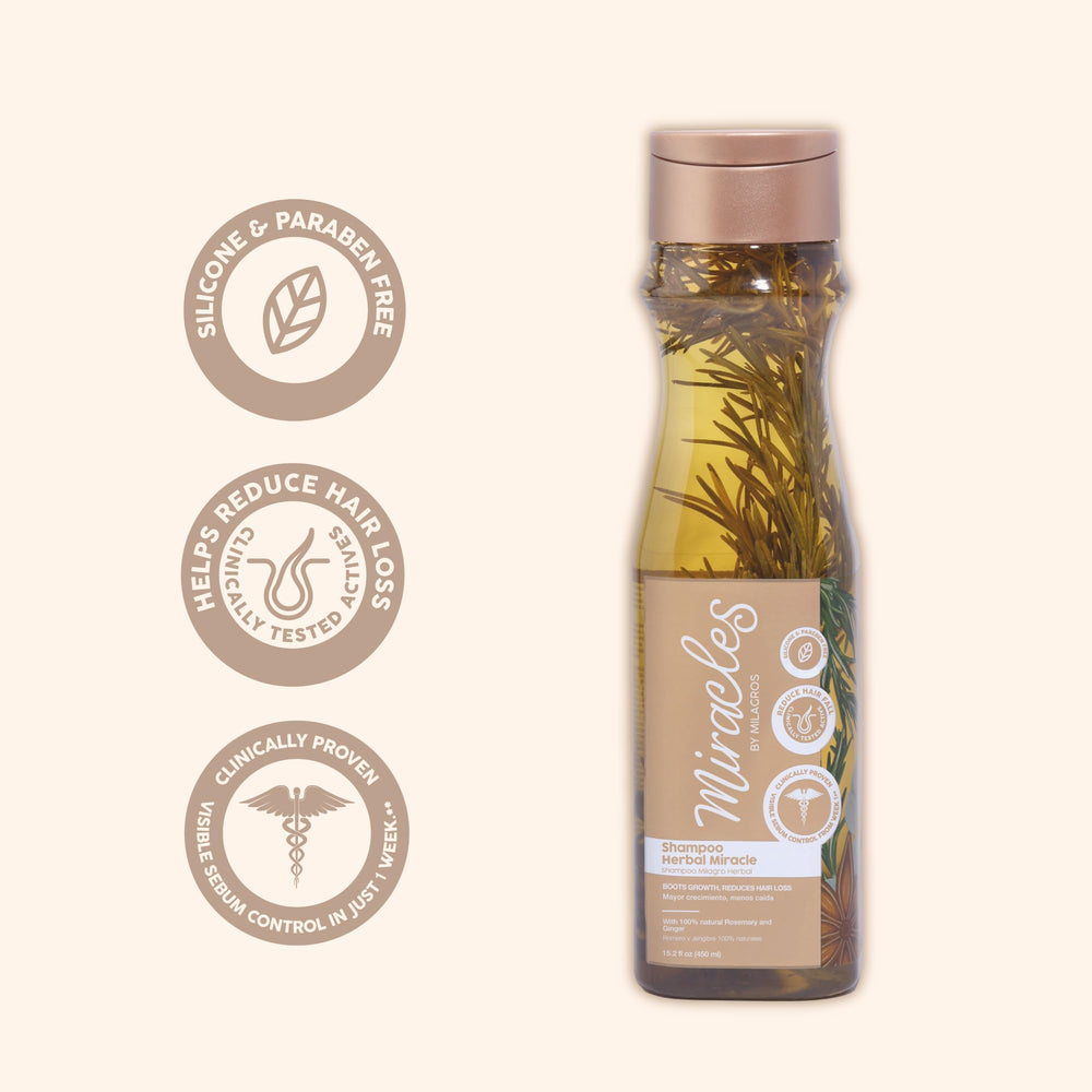 Miracles By Milagros shampoo pouring texture highlighting gentle, sulfate-free cleansing