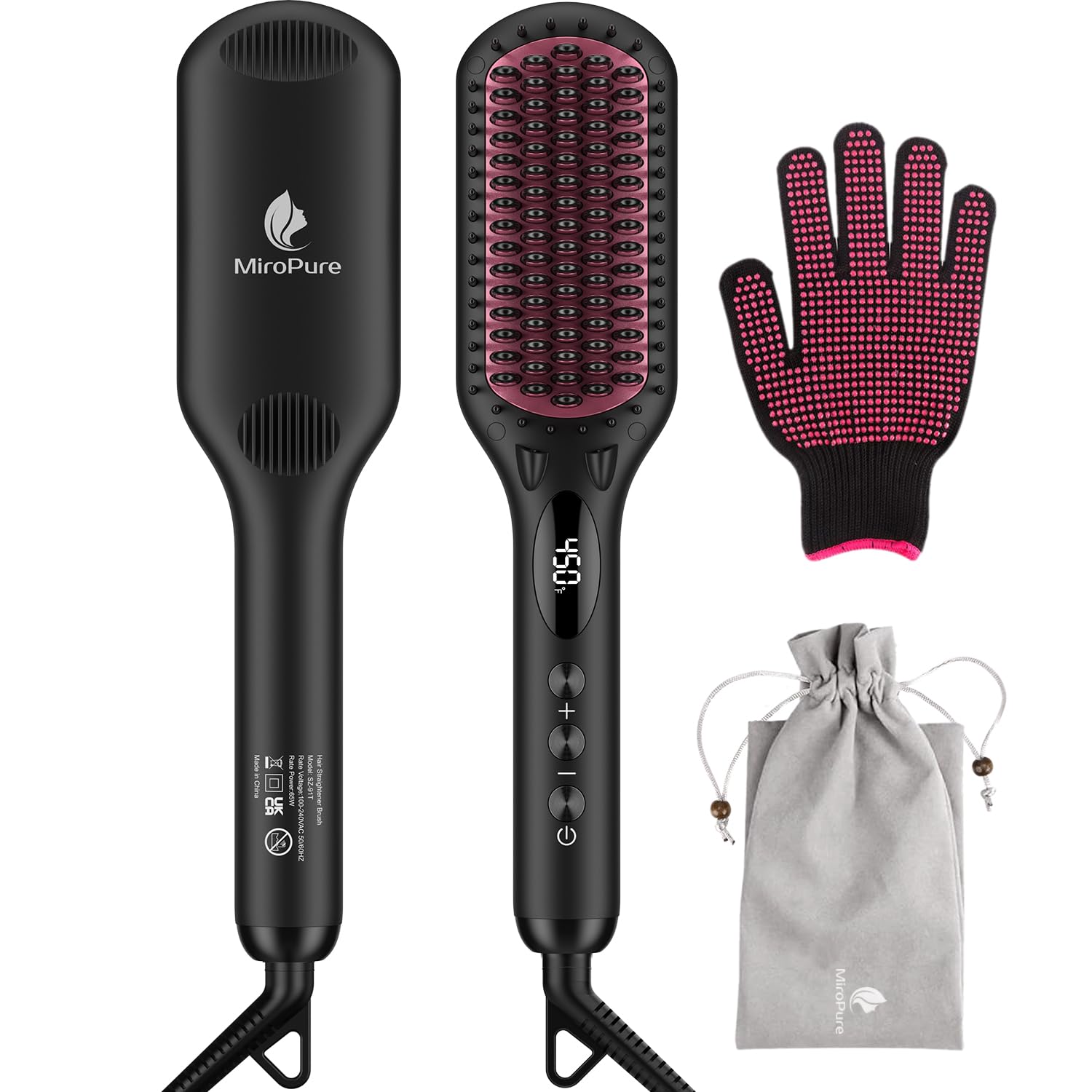 MiroPure front view of straightener brush showing sleek design and instant styling benefit