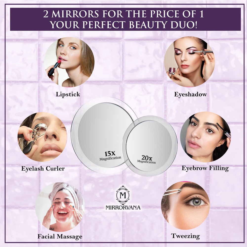 MIRRORVANA 6-inch 15X mirror front view for broader close-up makeup clarity