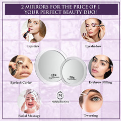 MIRRORVANA 6-inch 15X mirror front view for broader close-up makeup clarity