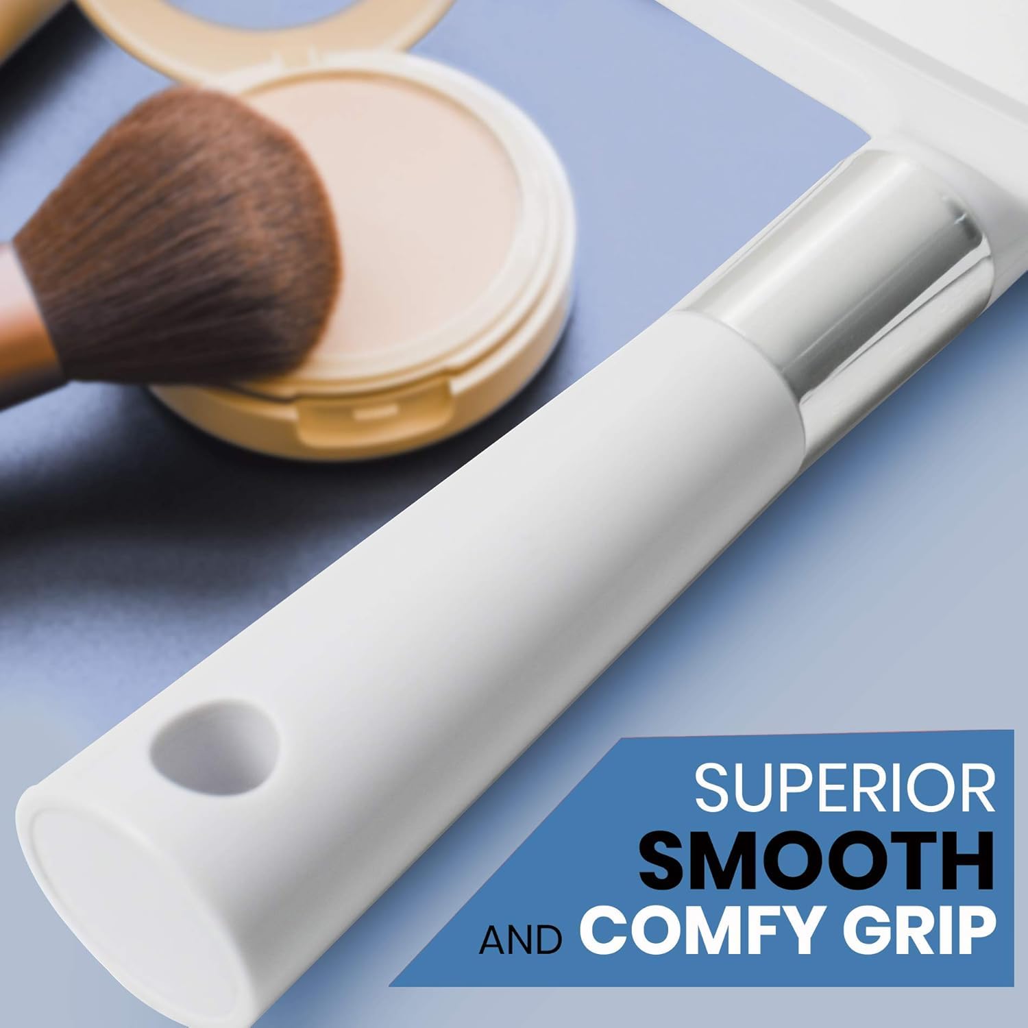 MIRRORVANA ergonomic handle close-up showing silky texture for comfortable grip and reduced hand fatigue