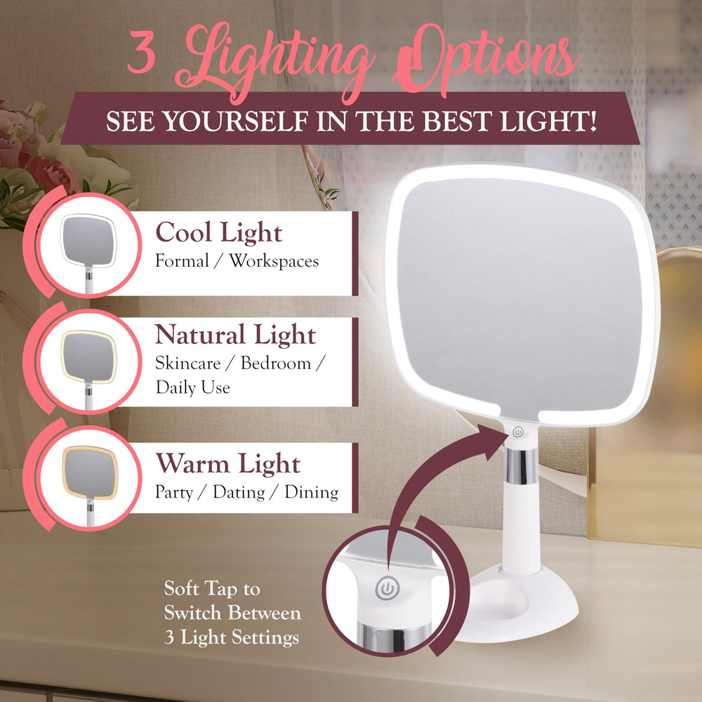 MIRRORVANA on table with detachable stand in use offering hands-free makeup application