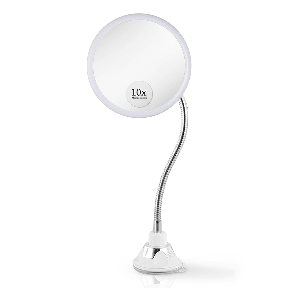 MIRRORVANA front view of round mirror showing clear reflection and portability