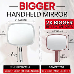 MIRRORVANA ergonomic handle close-up highlighting silky grip for comfortable prolonged use