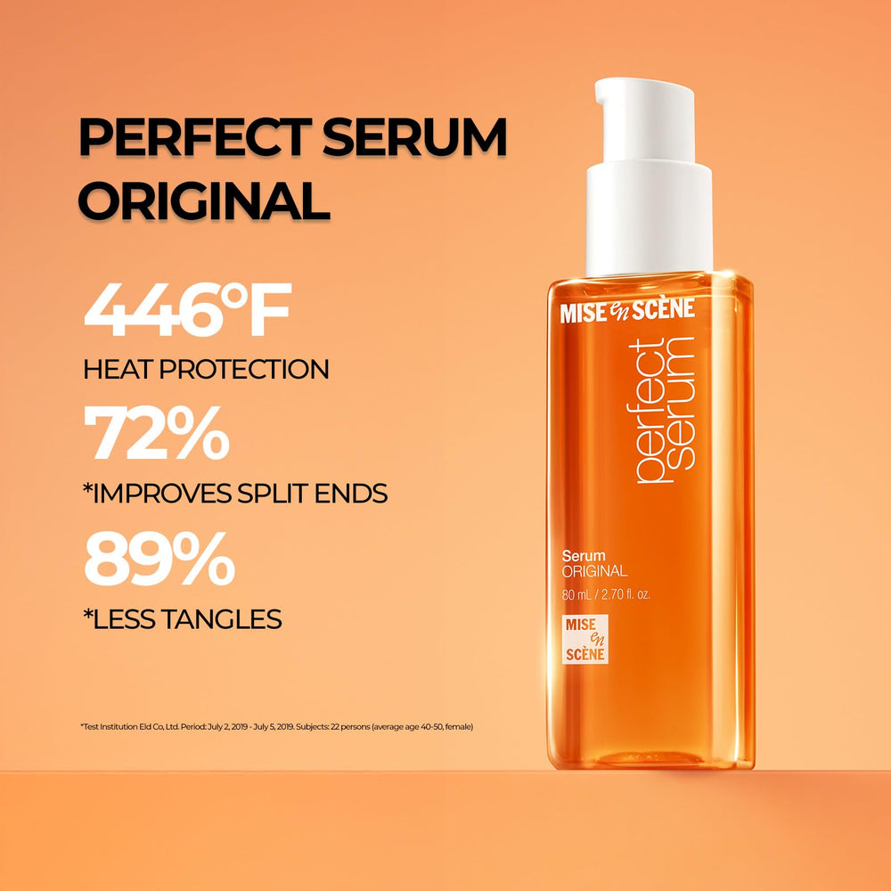 Applying Mise En Scene serum to mid-lengths for smoother, frizz-free hair