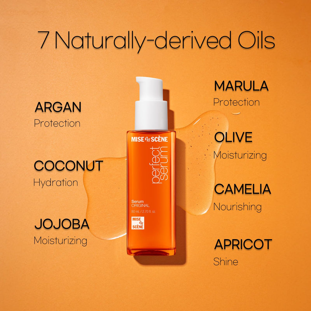 Small bottles of oils representing Mise En Scene seven-oil blend nourishment