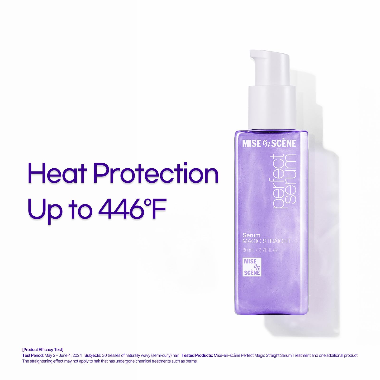 Mise En Scene bottle next to hand showing 2.71 fl oz size and portability