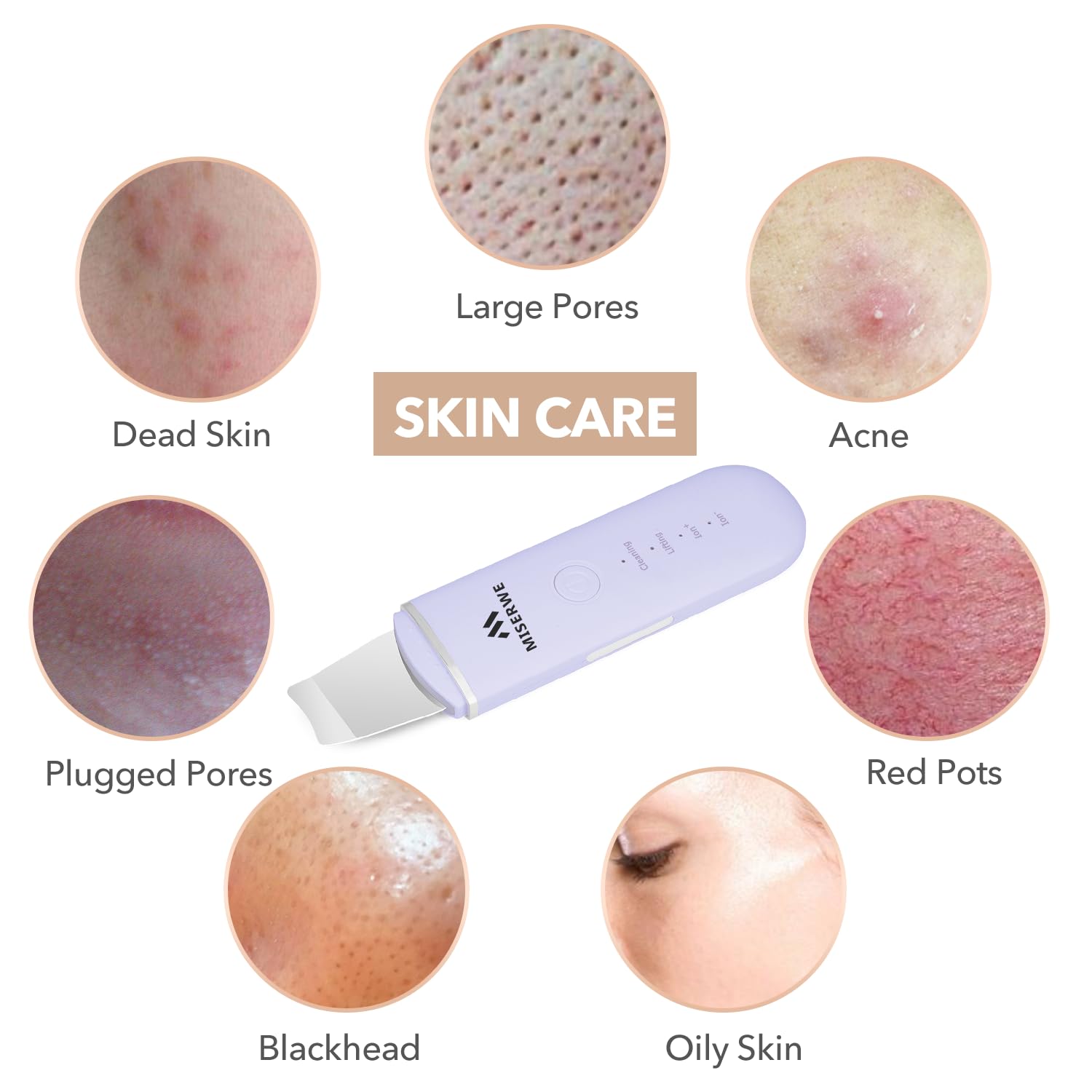 MISERWE spatula gliding on damp skin demonstrating effective deep pore cleaning