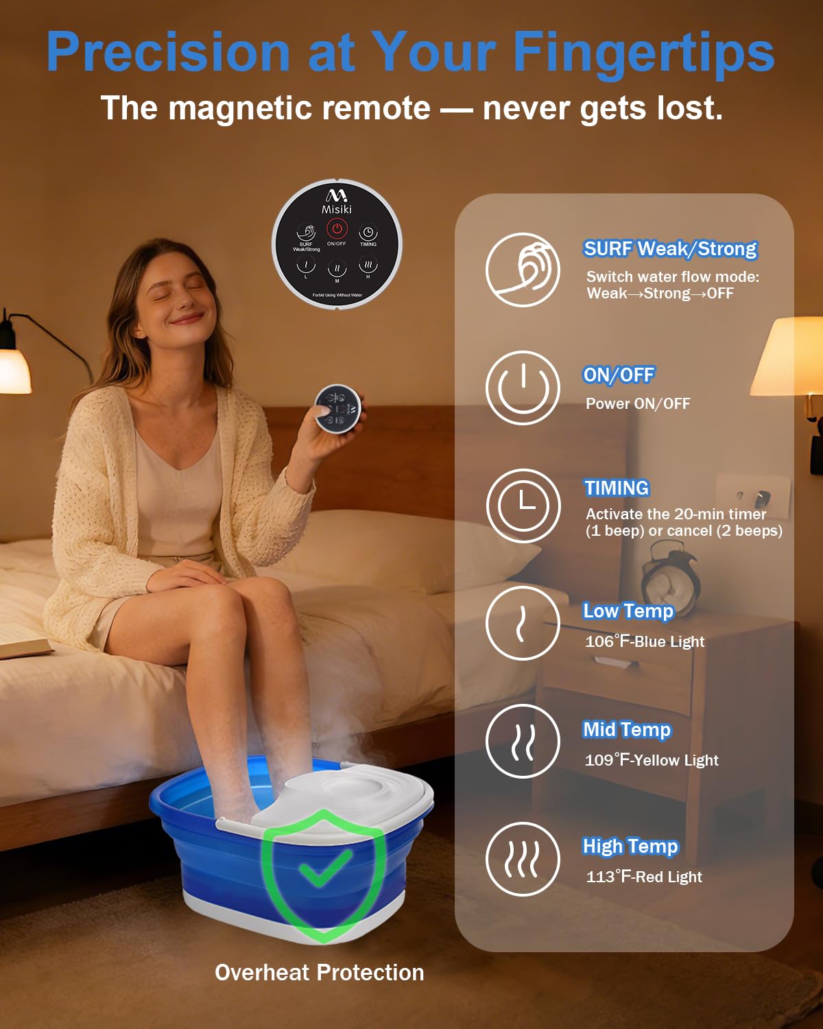 Misiki foot spa in living room with user soaking feet for relaxation after work