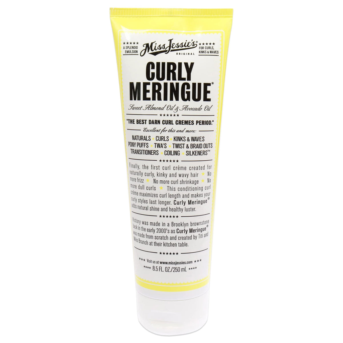 Miss Jessie's Curly Meringue front packaging shows jar and label, highlights brand reliability