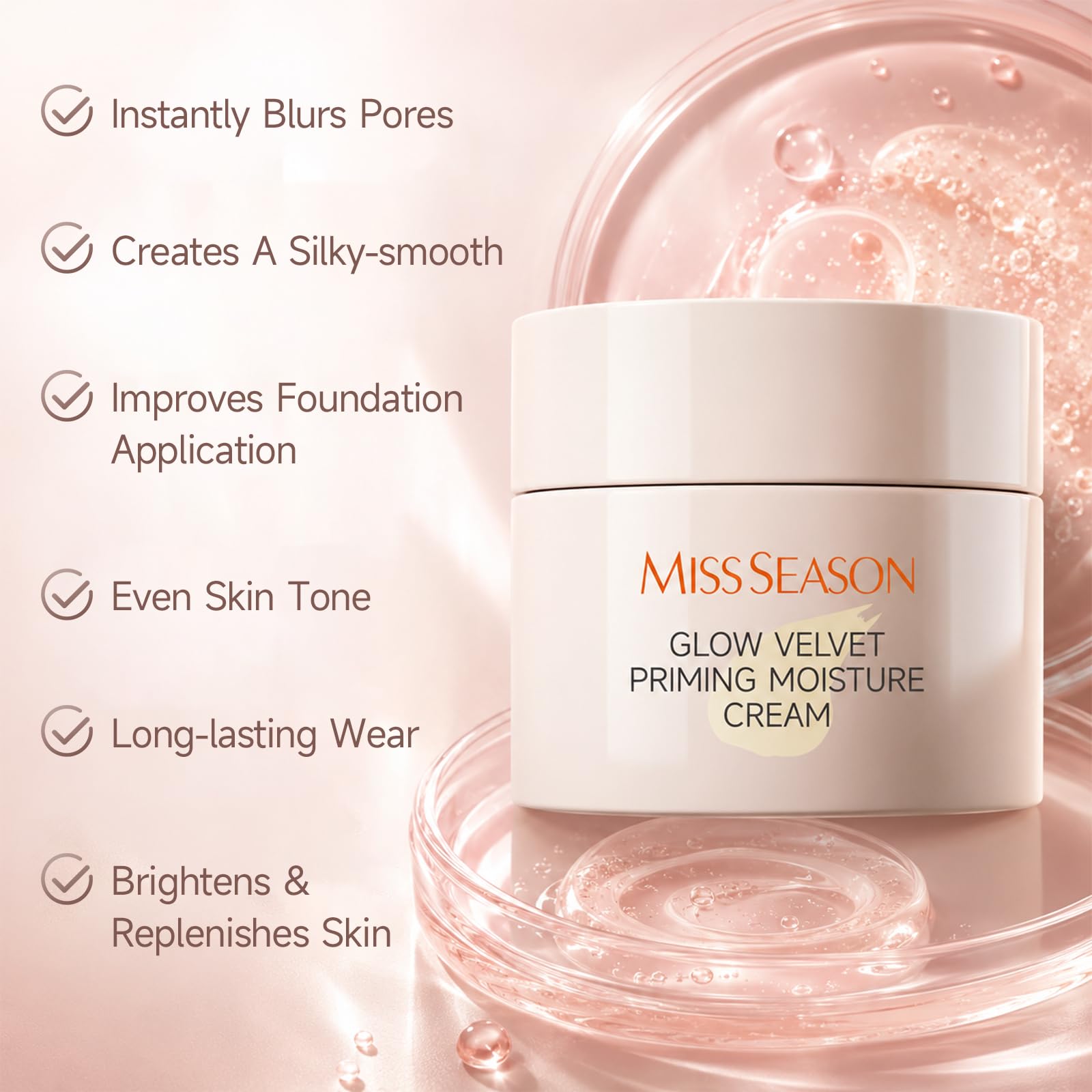Miss Season before and after primed skin comparison highlighting minimized pores and refined texture