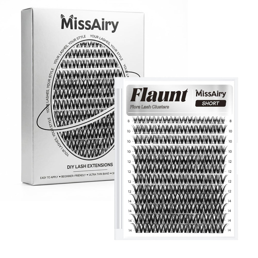 MissAiry Flaunt front packaging showing lash cluster set and tidy tray for easy reuse