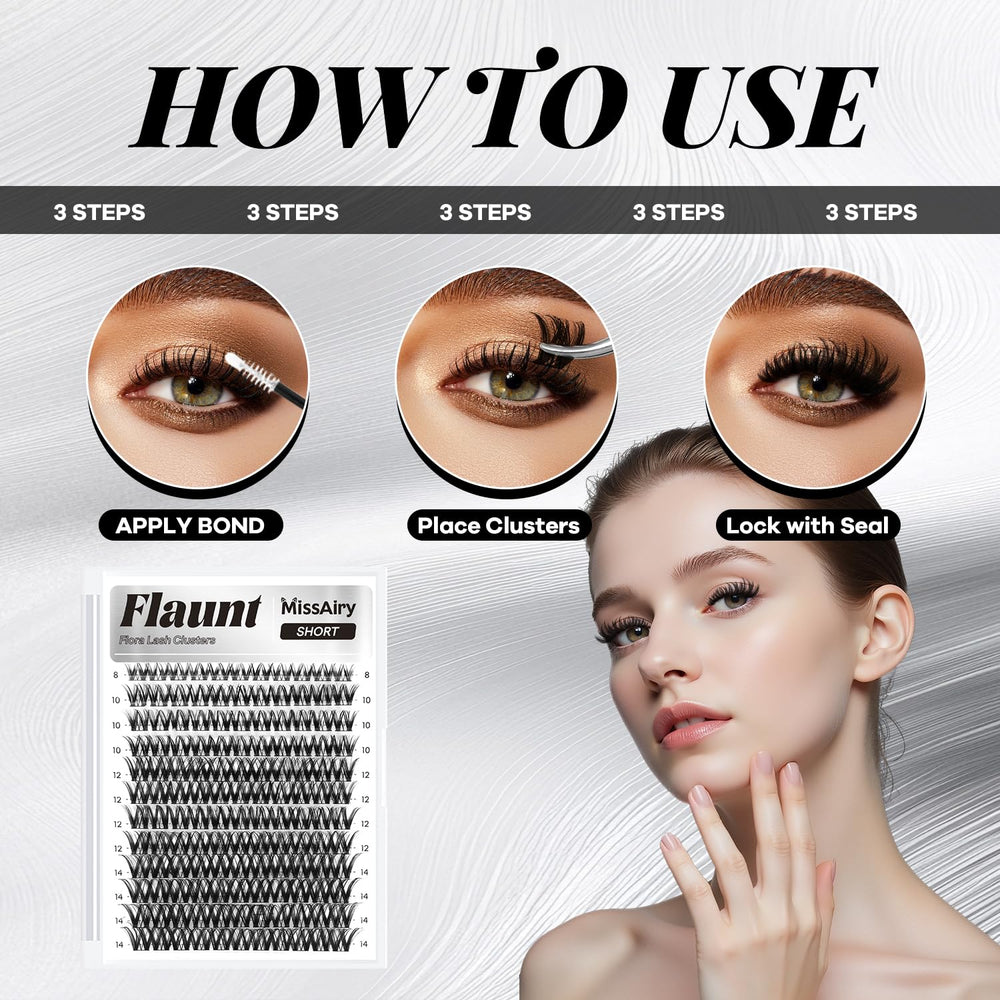 MissAiry lifestyle shot wearing wispy clusters for a lifted, natural eye-enhancing look