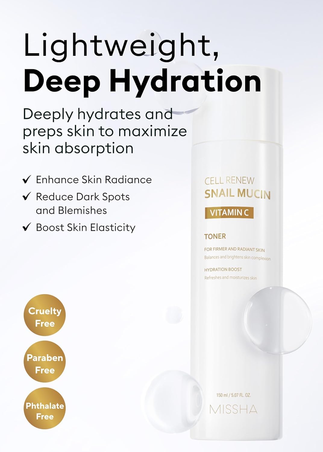 MISSHA label detail showing Vitamin C and snail mucin benefits