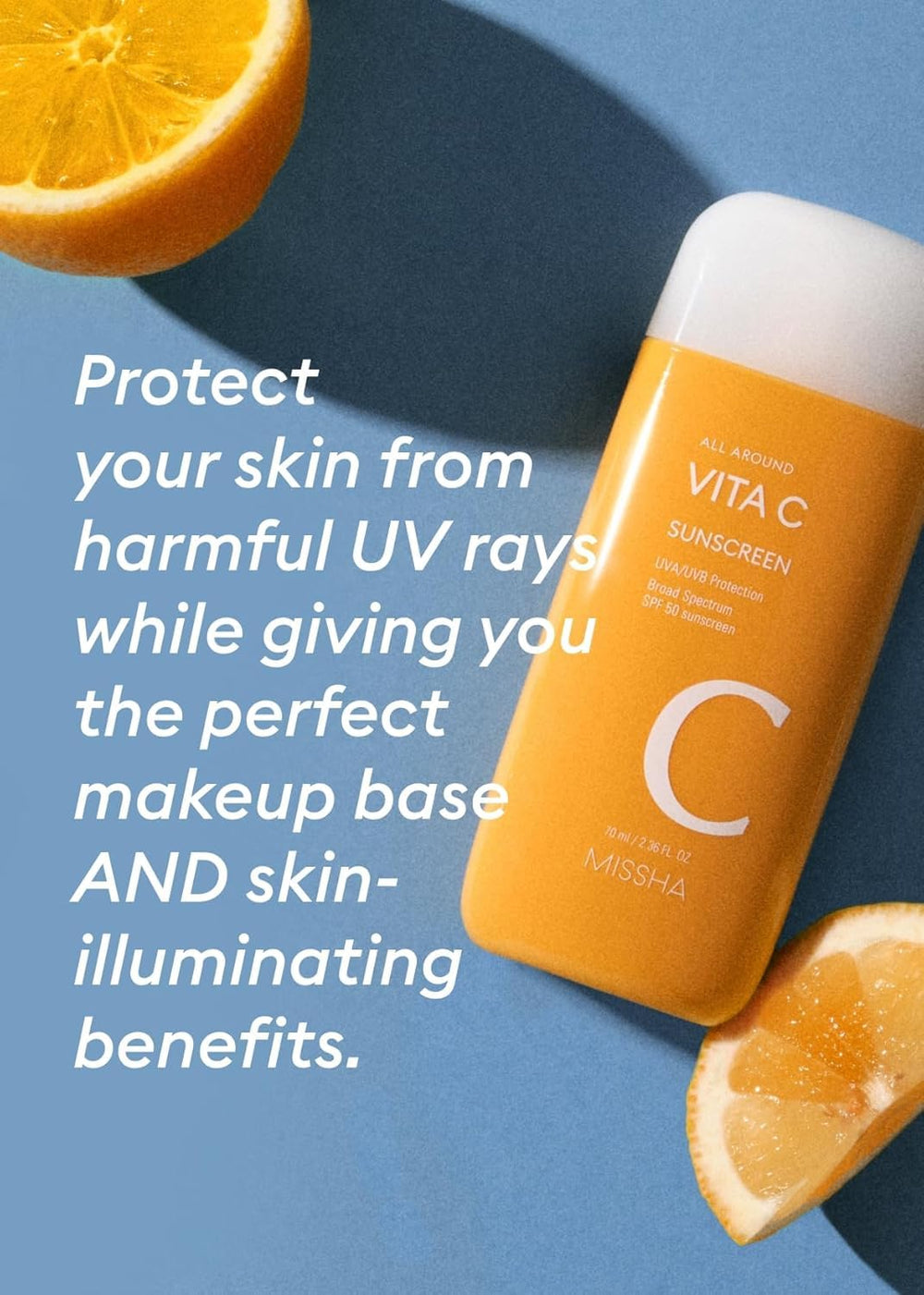 MISSHA sunscreen in outdoor bag portraying daily sun protection benefit