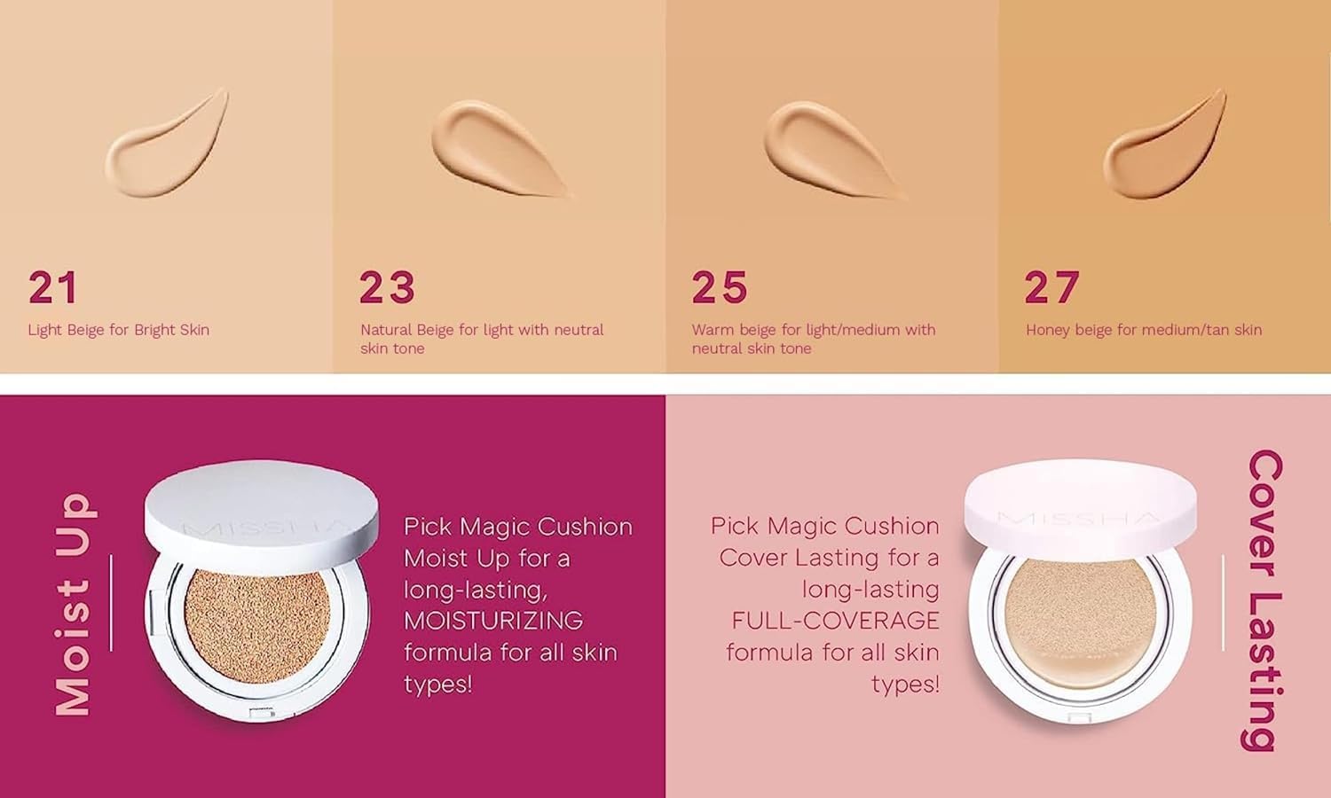 MISSHA cushion being applied to cheek showing even coverage benefit