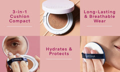 MISSHA foundation texture swatch showing dewy finish and blendable coverage