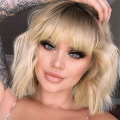 MISSQUEEN front view short blonde ombre wig showing natural look benefit
