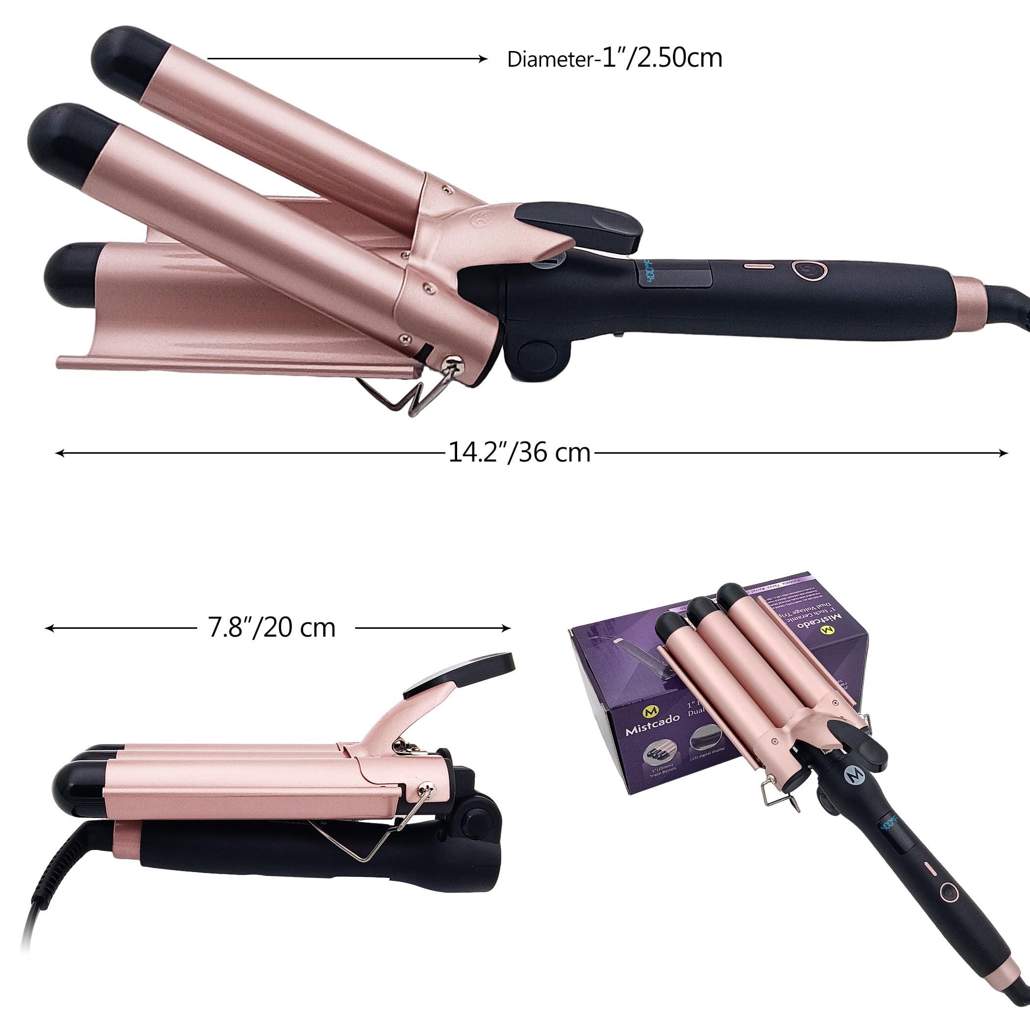 Mistcado ceramic tourmaline barrel closeup for even heat and reduced frizz