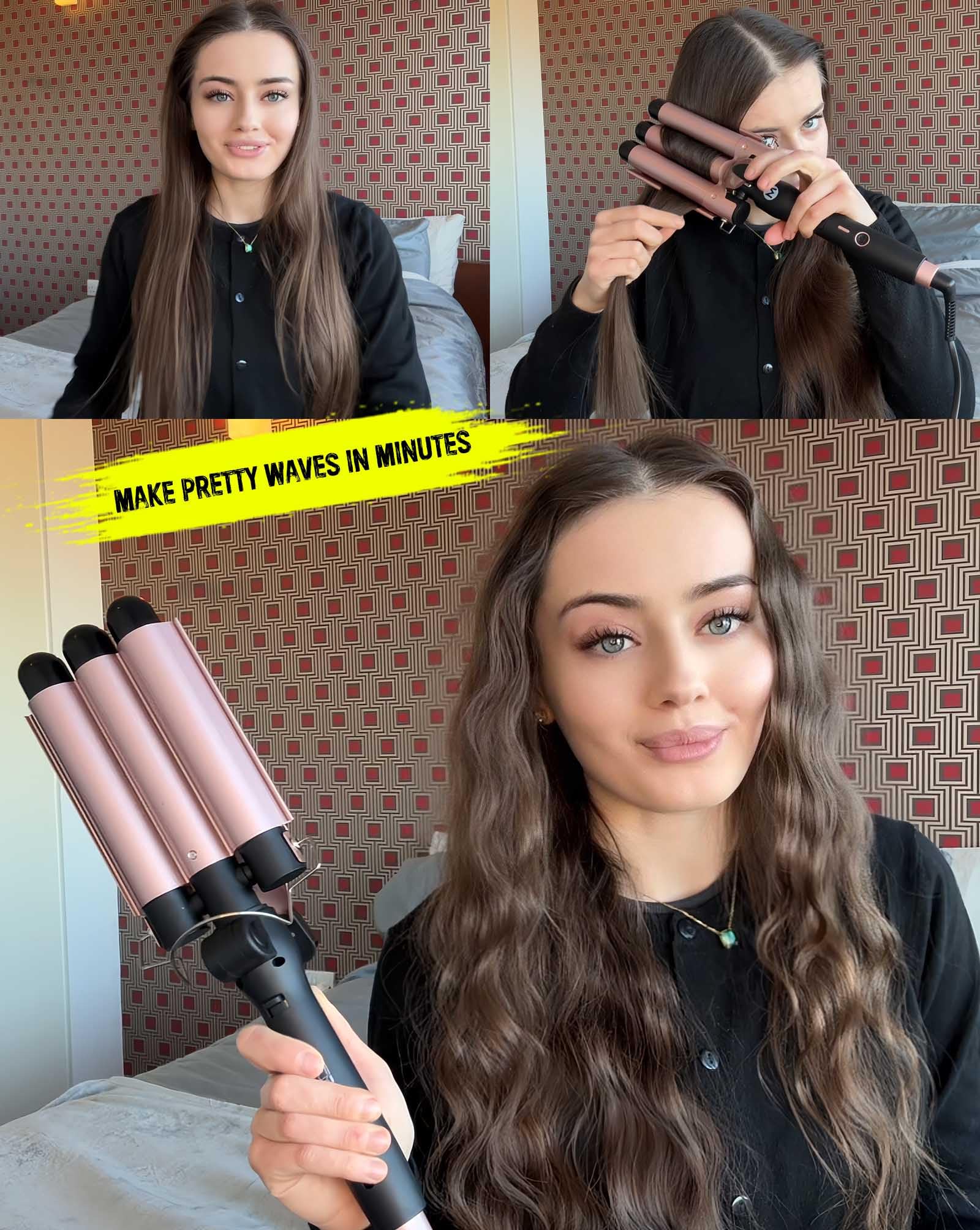 Mistcado in use creating beachy waves on long hair for effortless styling