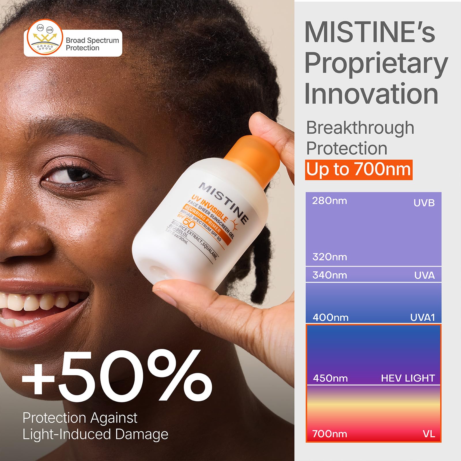 Mistine 30ml bottle next to hand for size and travel-friendly scale