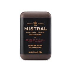 Mistral front packaging showing bourbon vanilla scent and premium bar benefit