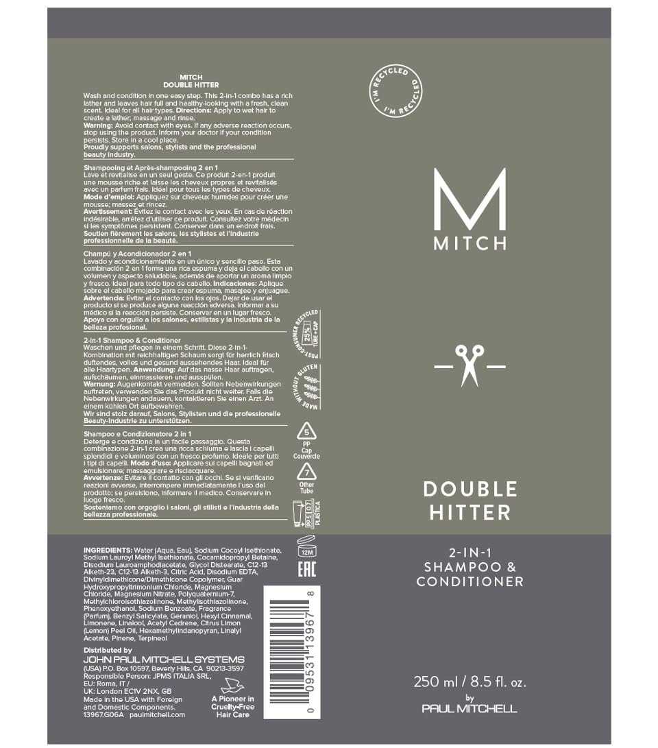 MITCH Double Hitter packaging badge illustrating PCR materials and sustainability benefit