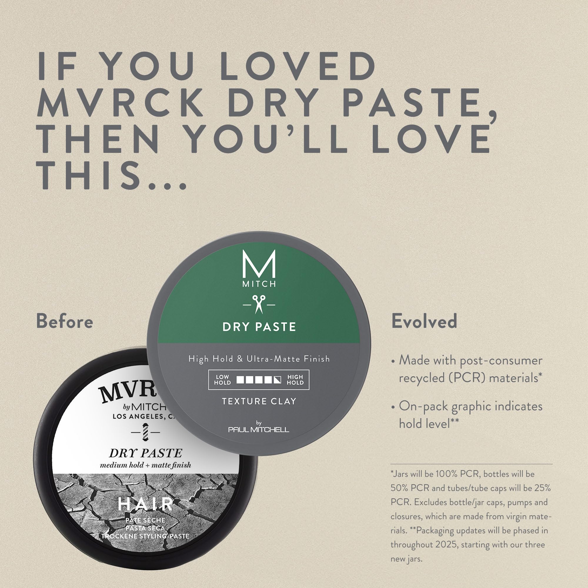 MITCH dry paste open jar with visible gritty texture, demonstrates volumizing clay benefit