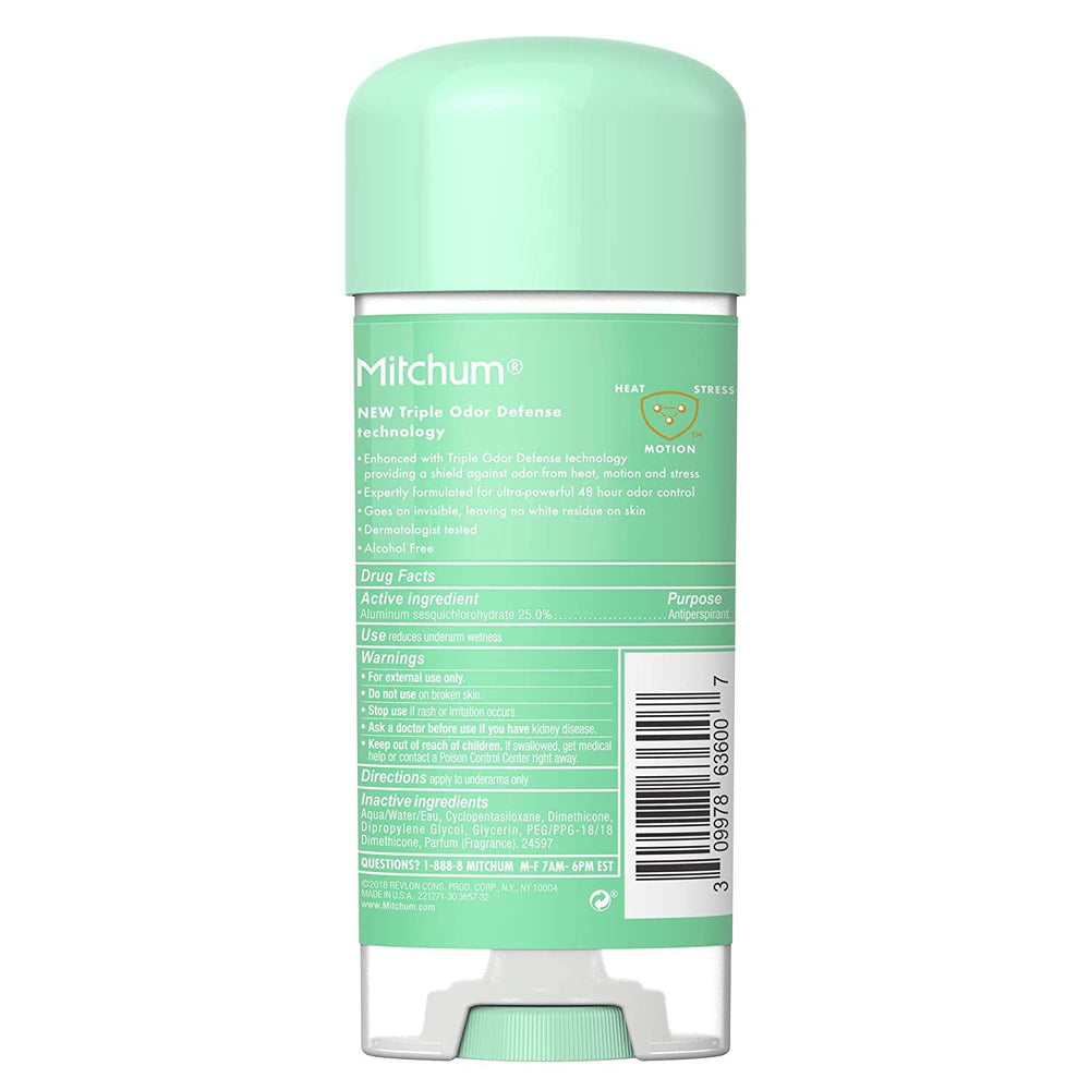 Mitchum gel close-up texture displays clear applicator gel for fast-drying protection