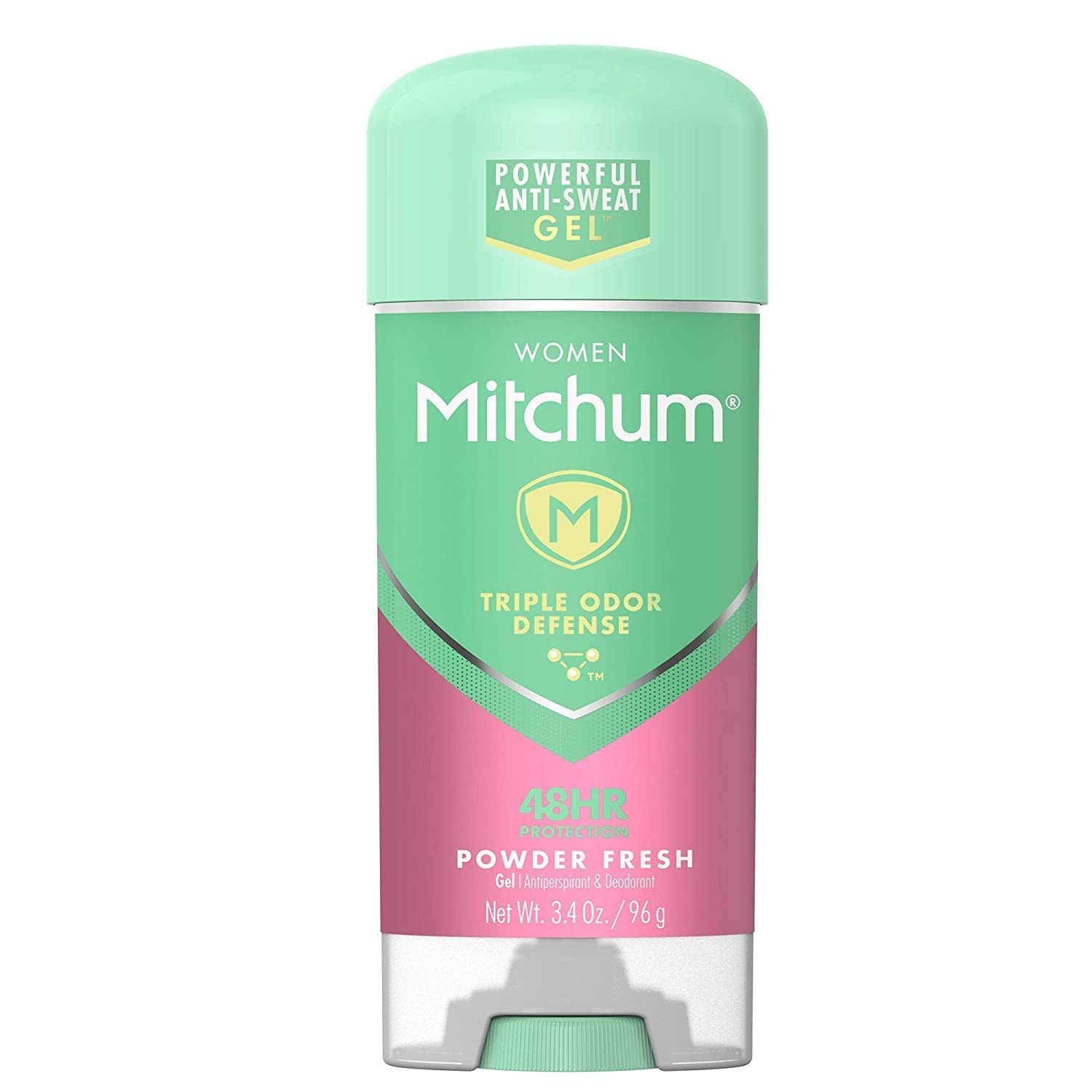 Mitchum Power Gel front packaging shows four 3.4 oz sticks and value pack benefit
