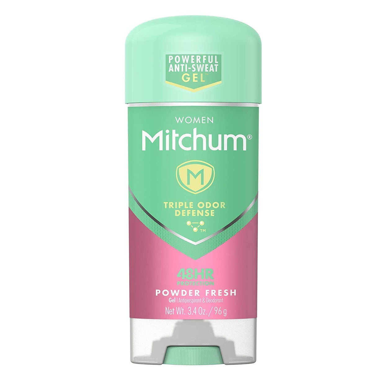 Mitchum Power Gel front packaging shows four 3.4 oz sticks and value pack benefit