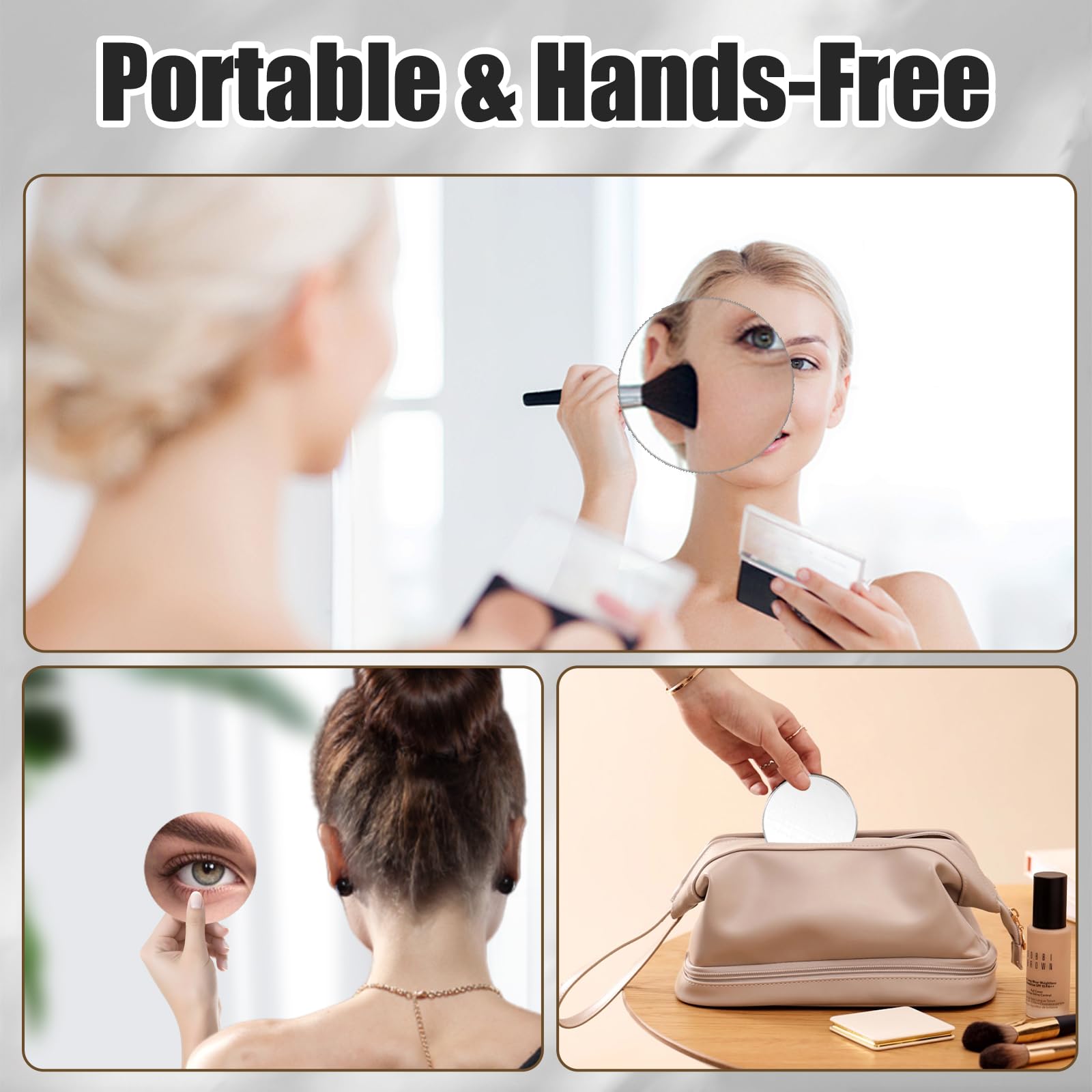 Miusco magnifier beside makeup brushes showing use for cosmetics