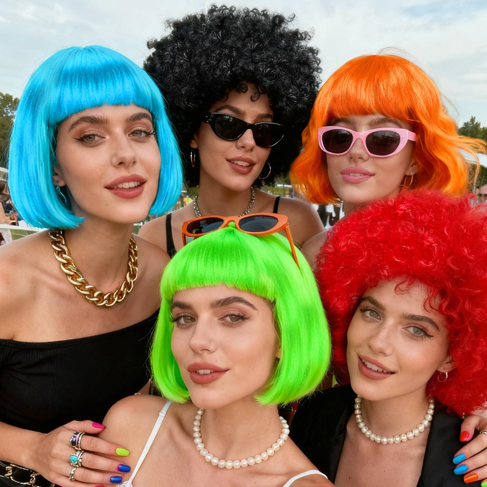 MIUSKATL group using assorted wigs at a party demonstrating fast character changes