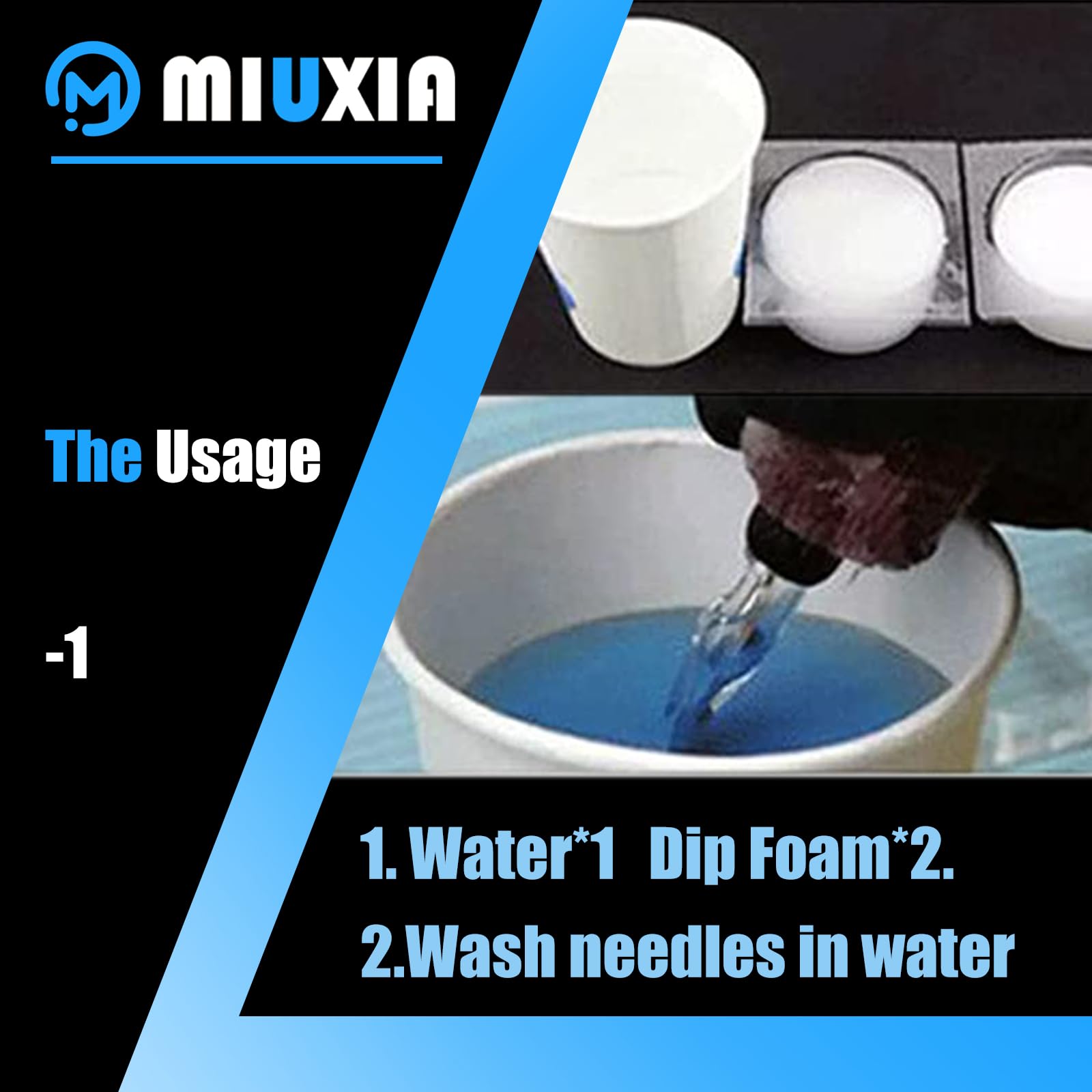 Miuxia cup in use rinsing a cartridge needle for controlled ink removal