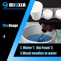 Miuxia cup in use rinsing a cartridge needle for controlled ink removal