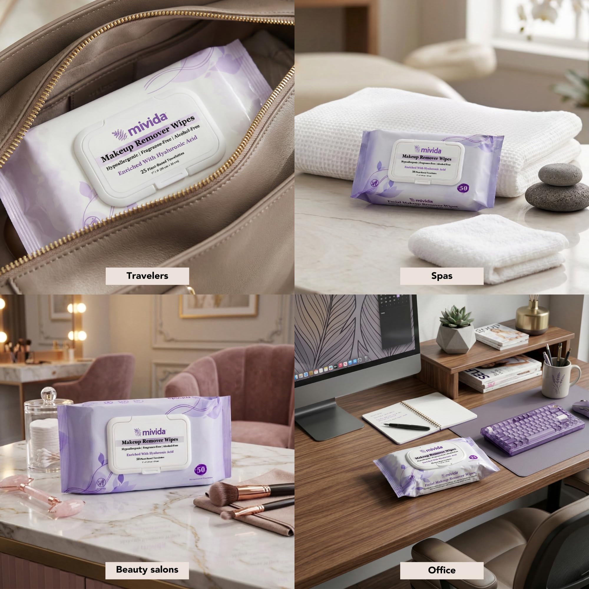 mivida wipes tucked in travel bag, highlighting portability and on-the-go use
