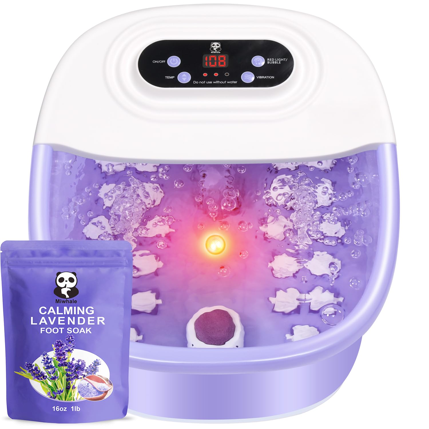 Miwhale foot spa front view showing tub and ergonomic shape for comfortable soak
